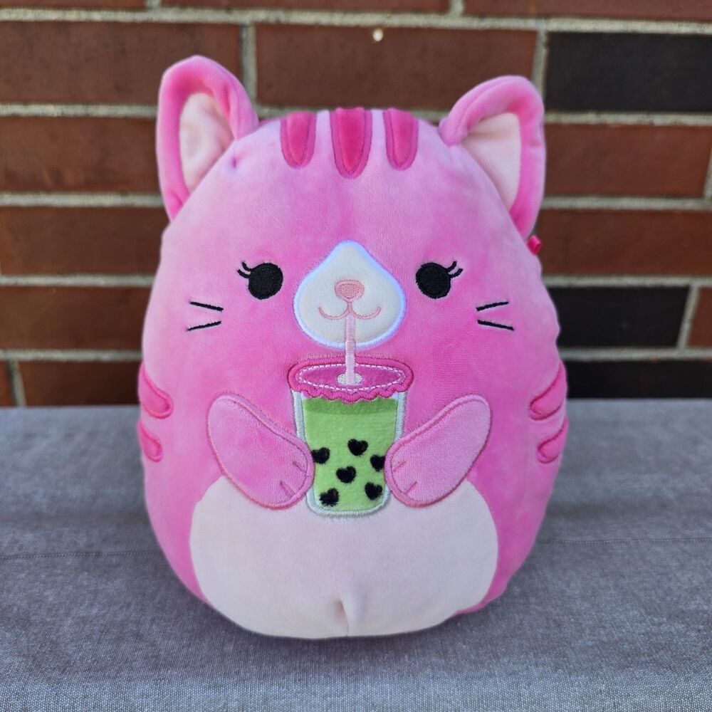 Squishmallows Official Kellytoy 8 Inch Hot Pink Bobbix Tabby Cat Plush EUC